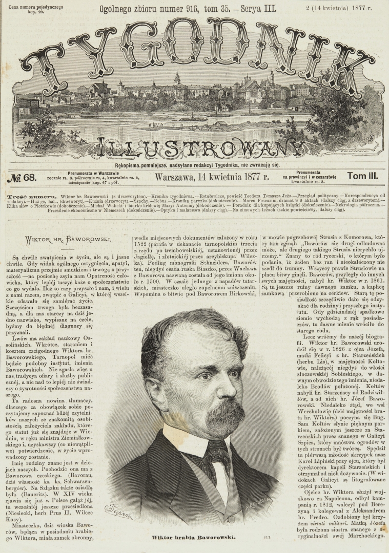 Portret Wiktora Baworowskiego na stronie tytułowej 